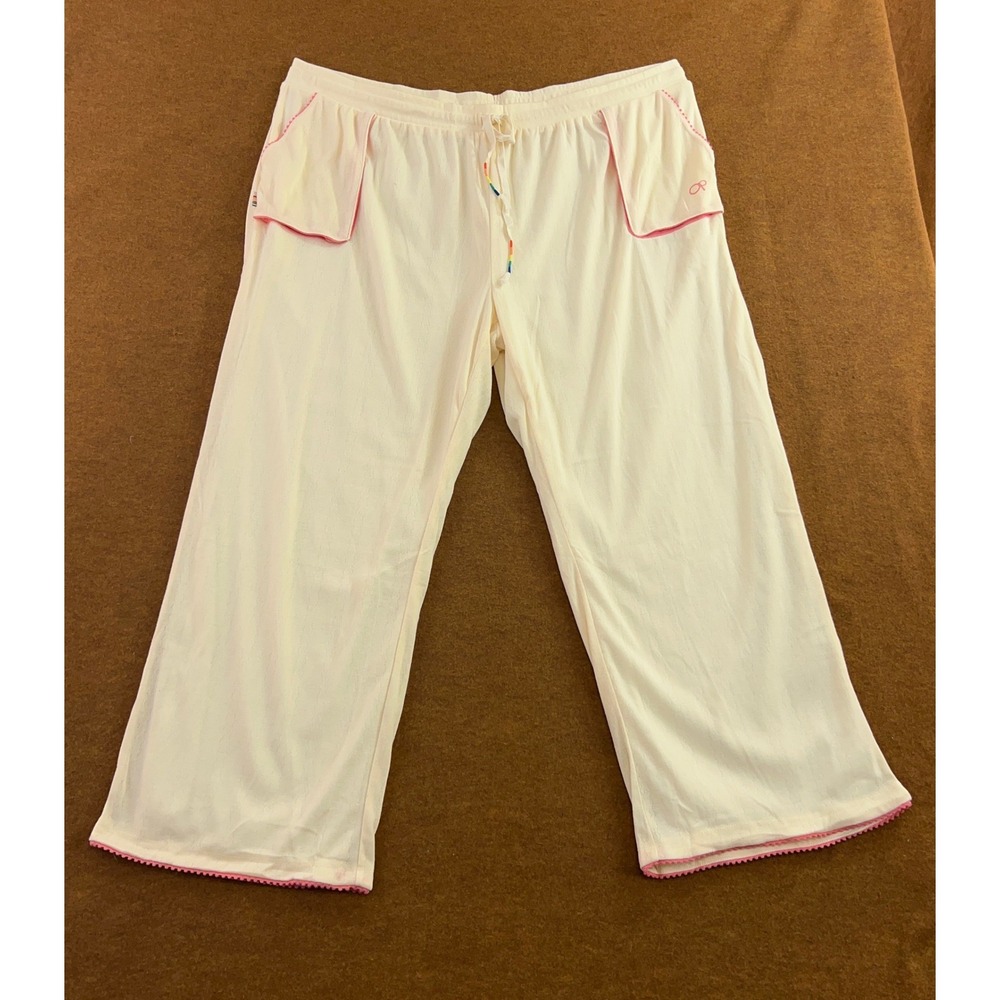Ocean Pacific Womens 3X Cream Pink Trim Rainbow Drawstring Lounge Pants New